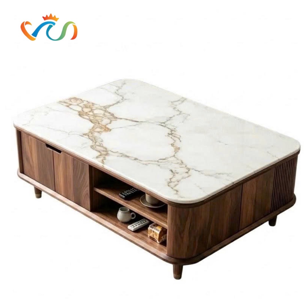 Bàn Trà Gỗ Mặt Đá Ceramic Cao Cấp VBT60 Phong Cách Modern Luxury
