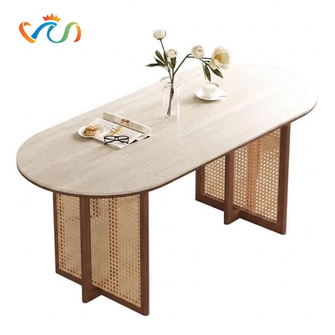 Bàn Ăn Gỗ Phối Mây VBA01 Phong Cách Japandi