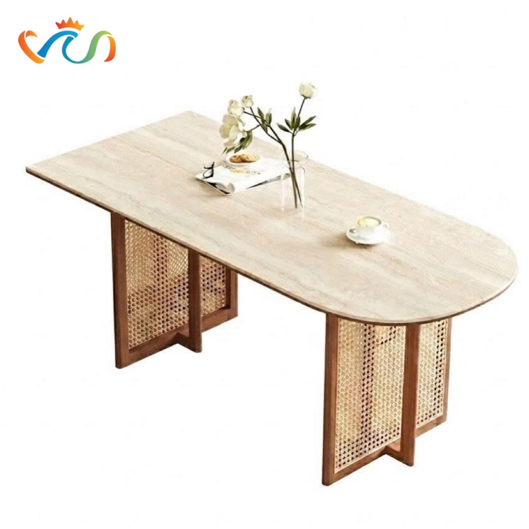 Bàn Ăn Gỗ Phối Mây VBA03 Phong Cách Japandi