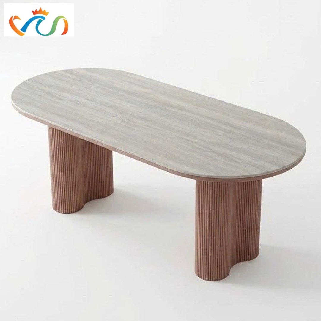 BÀN ĂN OVAL 2 CHÂN TRỤ NAN GỖ VBA30 – PHONG CÁCH MODERN ART DECOR