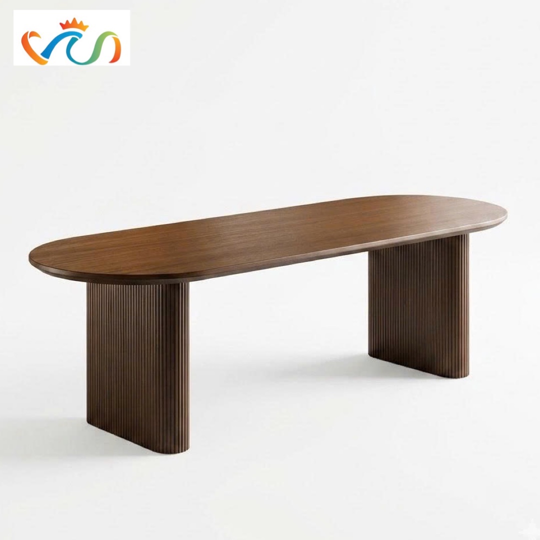 BÀN ĂN OVAL 2 CHÂN TRỤ NAN GỖ VBA33 – PHONG CÁCH MODERN - BẮC ÂU