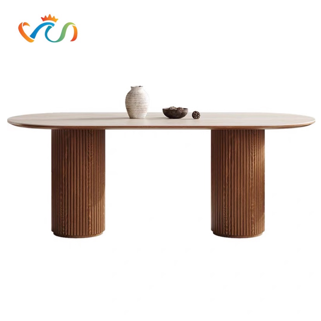 BÀN ĂN OVAL 2 CHÂN TRỤ NAN GỖ VBA54 – PHONG CÁCH MODERN - BẮC ÂU