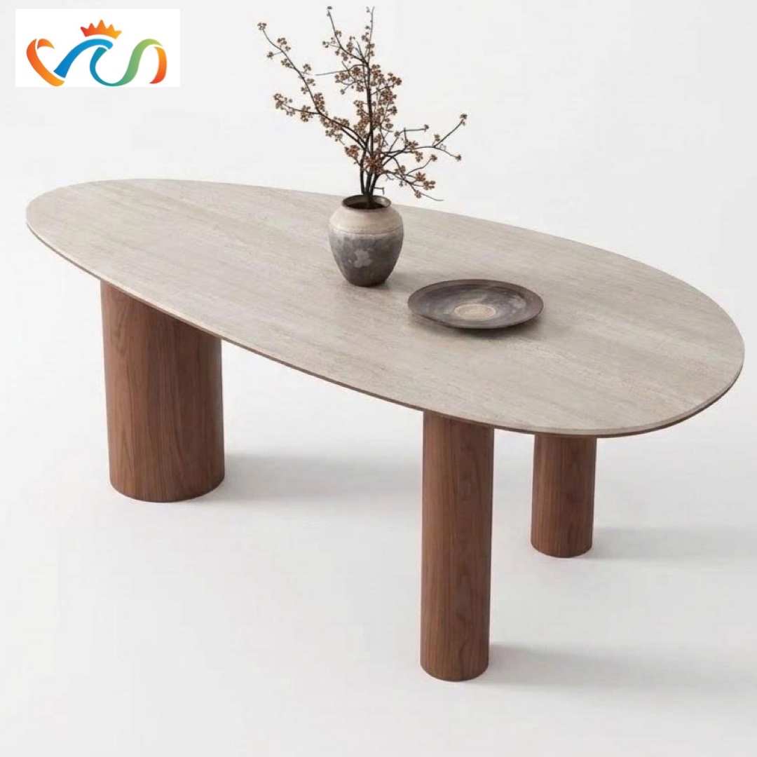 Bàn Ăn Dài 3 CHÂN TRỤ VBA57 phong cách JAPANDI Hiện Đại