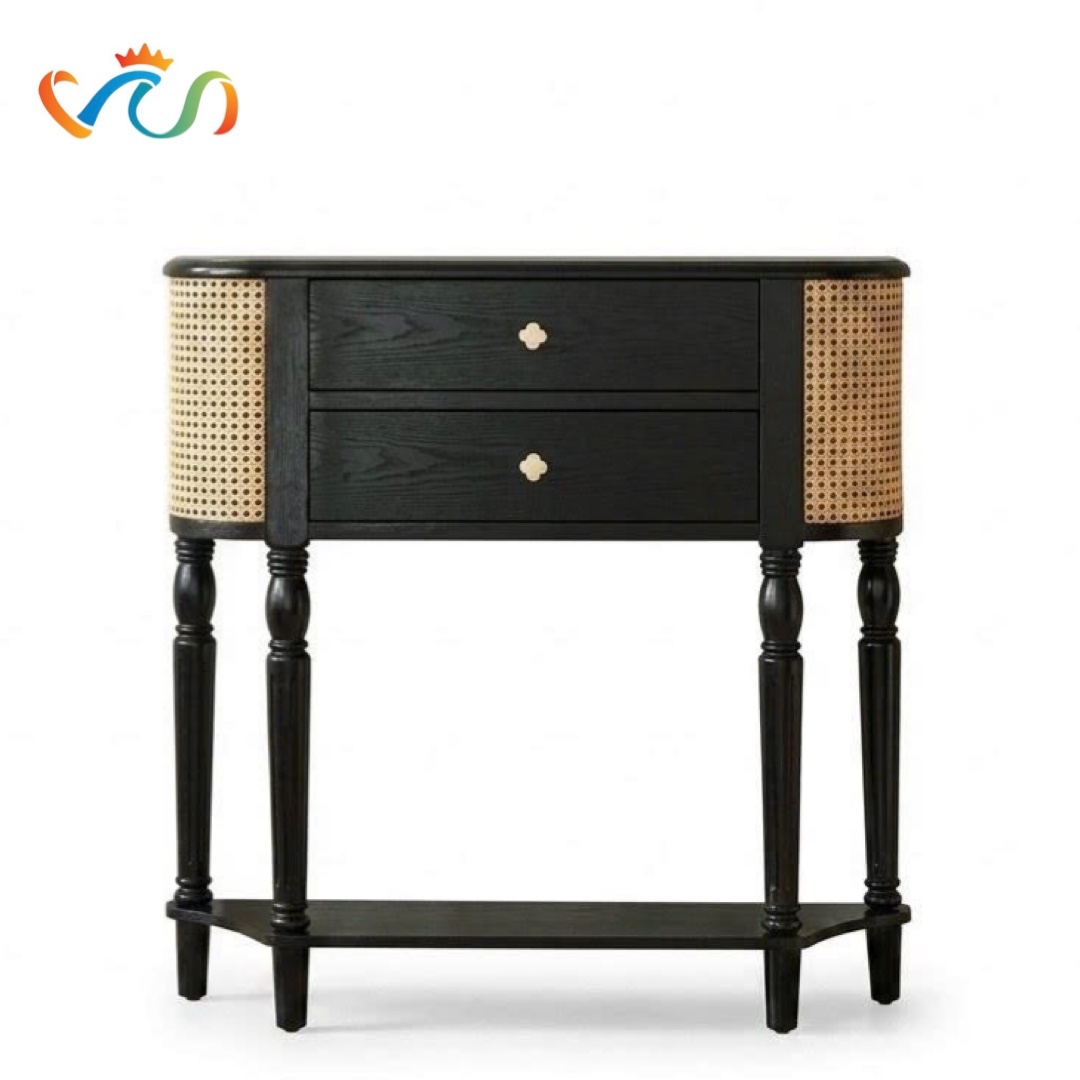 Tủ kệ Console gỗ phối mây VT91 phong cách INDOCHINE