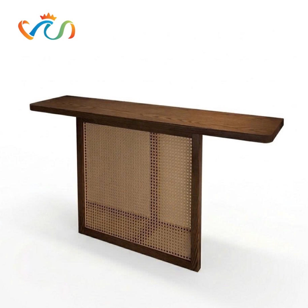 Tủ kệ Console gỗ phối mây VT95 phong cách INDOCHINE