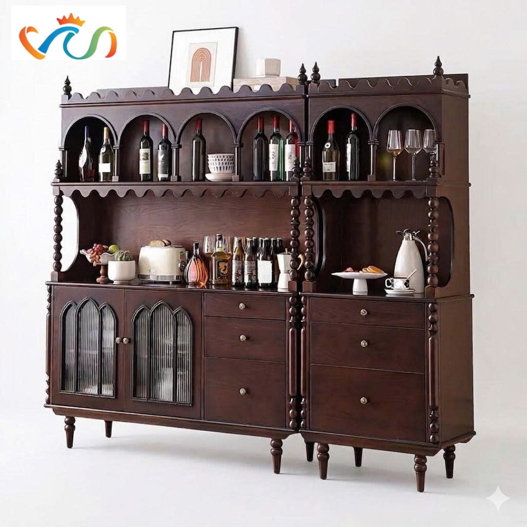 TỦ KỆ BẾP GỖ VT122 – PHONG CÁCH VINTAGE CHÂU ÂU SANG TRỌNG & NGHỆ THUẬT