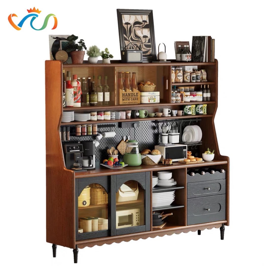 TỦ KỆ BẾP GỖ VT124 – PHONG CÁCH VINTAGE CHÂU ÂU SANG TRỌNG & NGHỆ THUẬT