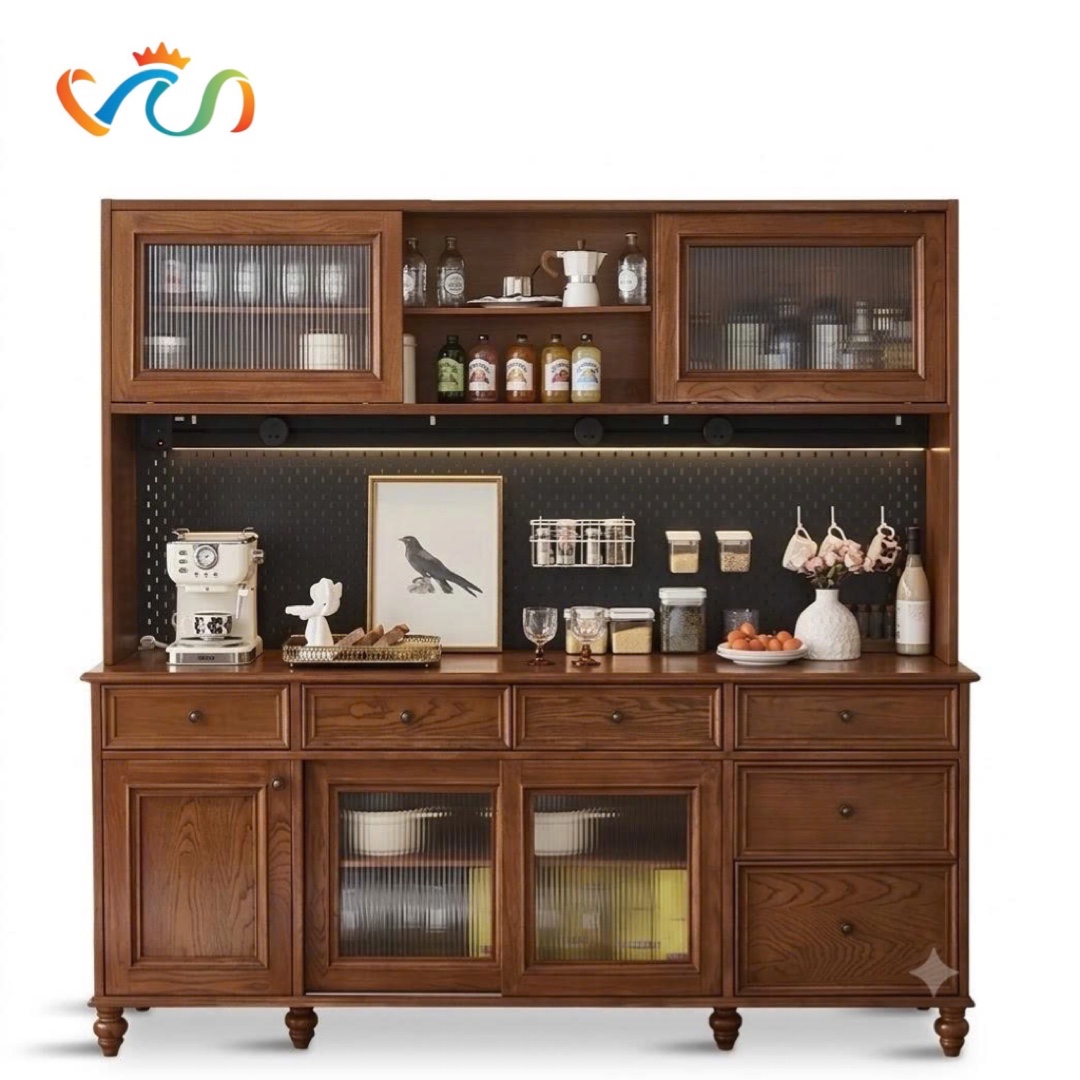 TỦ KỆ BẾP GỖ VT125 – PHONG CÁCH VINTAGE CHÂU ÂU SANG TRỌNG & NGHỆ THUẬT