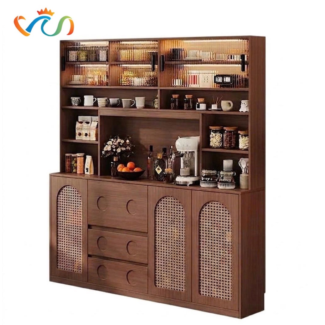 Tủ bếp gỗ phối mây VUADECOR VT129 phong cách JAPANDI hiện đại và sang trọng