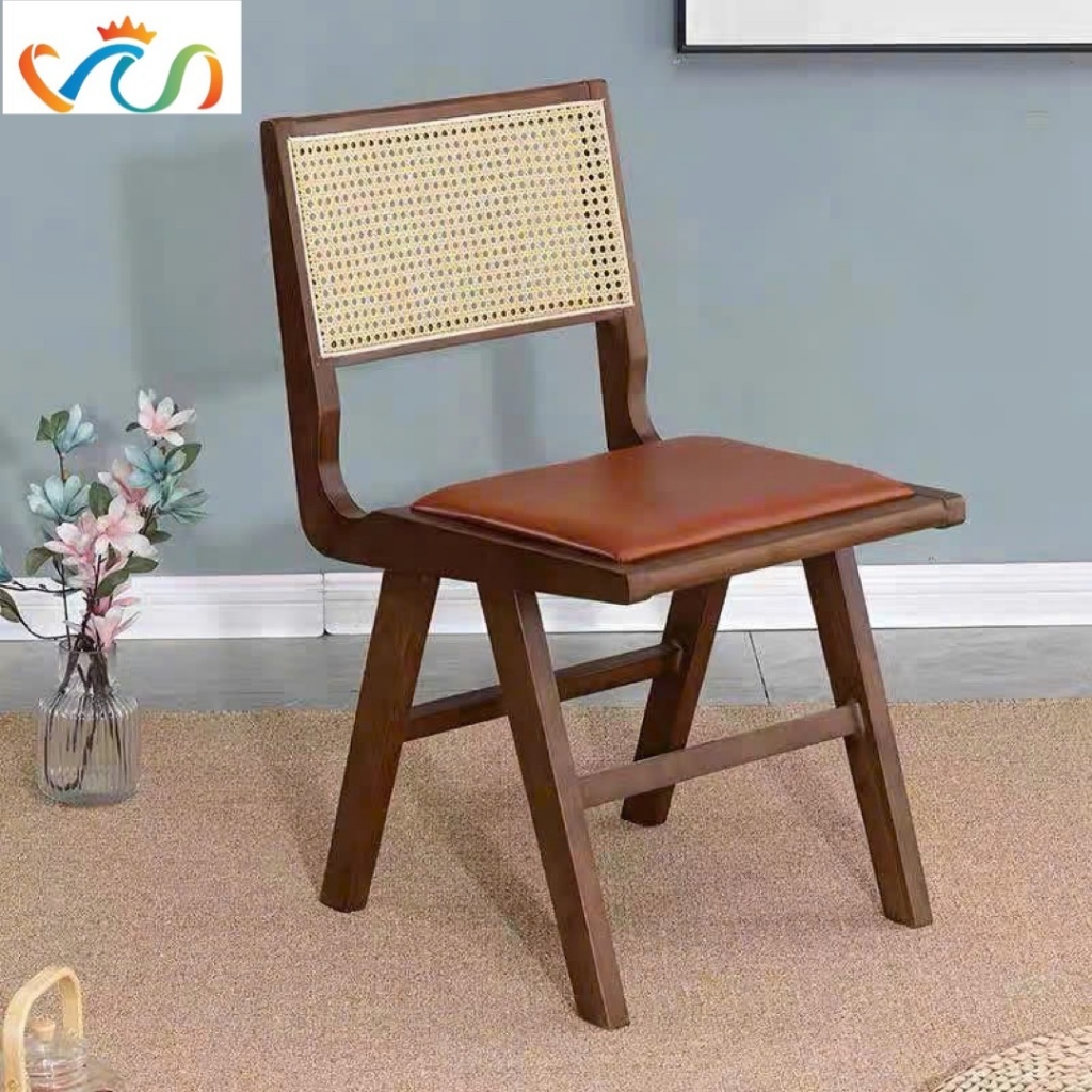 Ghế Ăn, Ghế Cafe Mây Gỗ Tự Nhiên Đệm Da Phong Cách Nhật Bản VUADECOR phong cách Bắc Âu