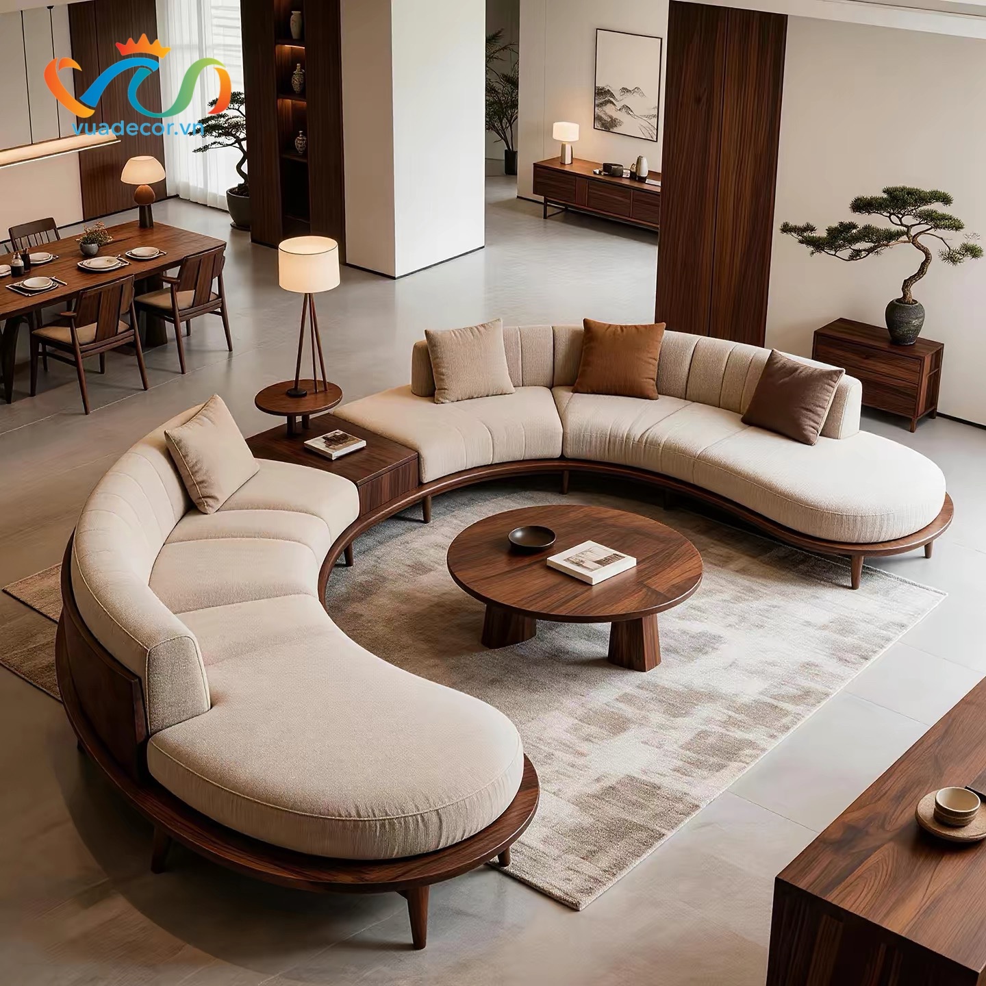 Sofa Gỗ Tự Nhiên VS152 Cao Cấp – Sofa Phòng Khách Khung Gỗ Uốn Cong Sang Trọng
