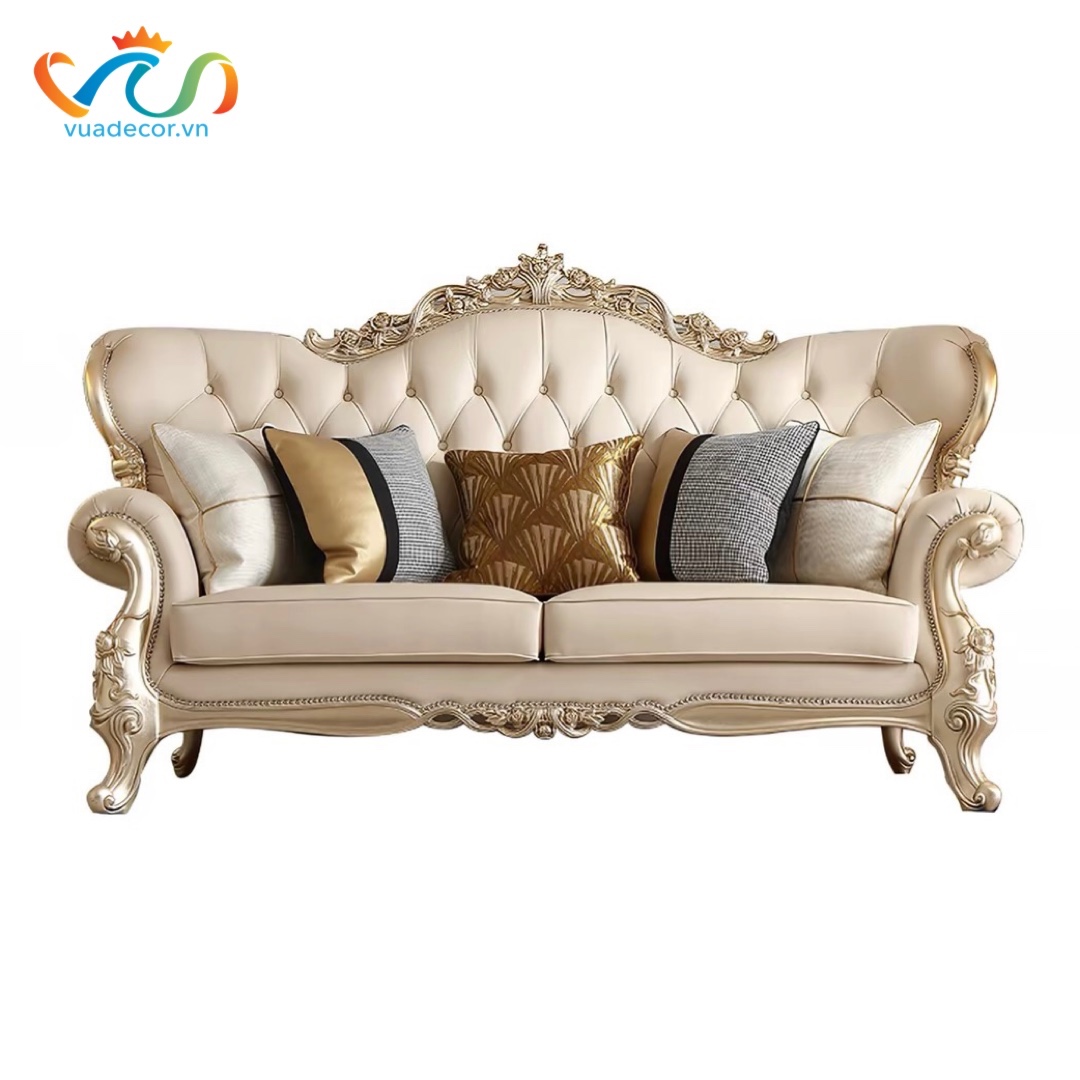 Ghế Sofa Da Cao Cấp VUADECOR VS177 - Sofa Phong Cách Vương Giả - Tân Cổ Điển Sang Trọng