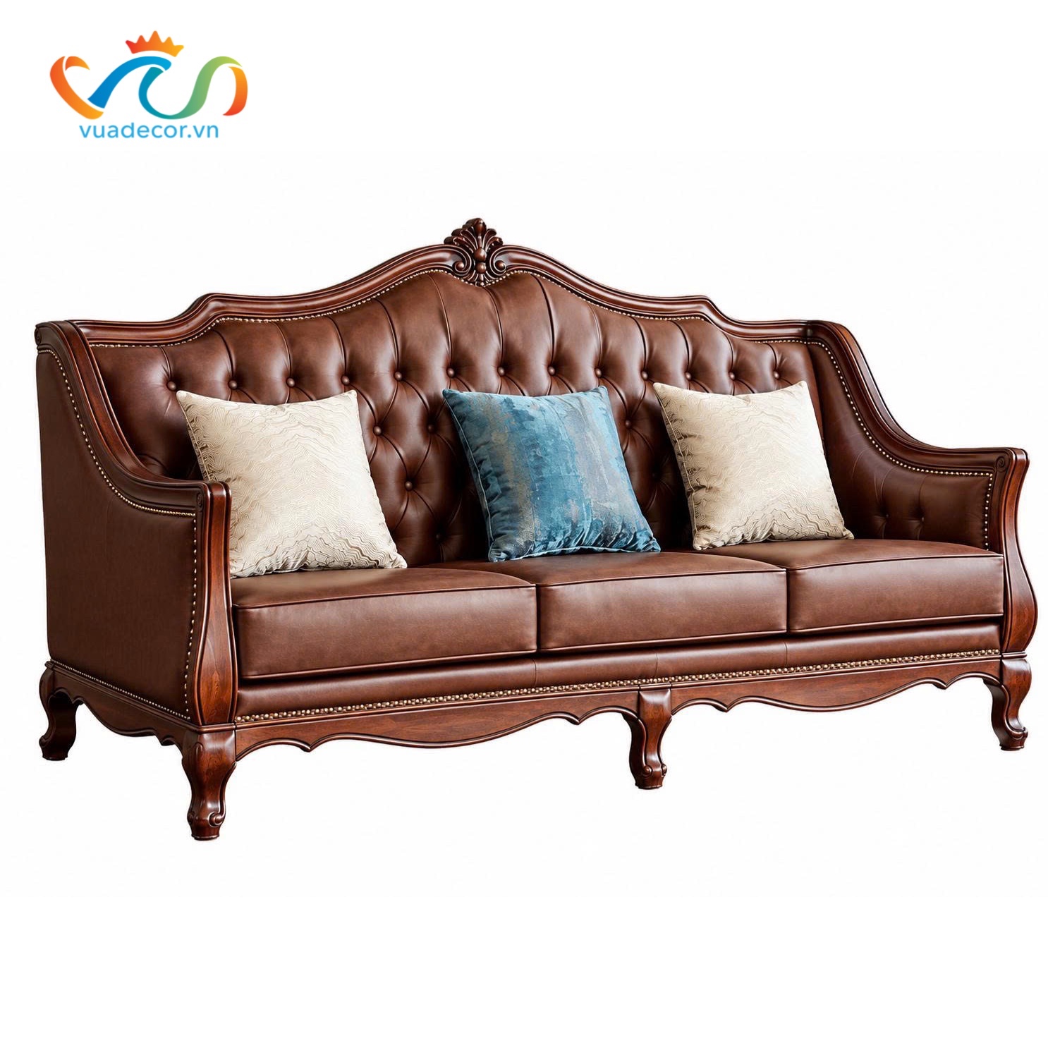Ghế Sofa Da Cao Cấp VUADECOR VS187 - Sofa Phong Cách Tân Cổ Điển Sang Trọng